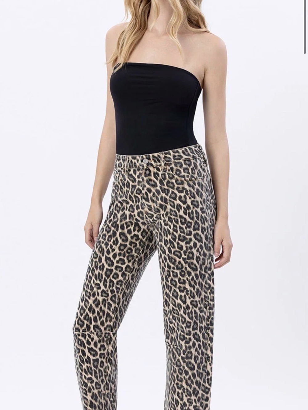 VERVET High Rise Leopard Print Barrel Jeans - Picture 3 of 8